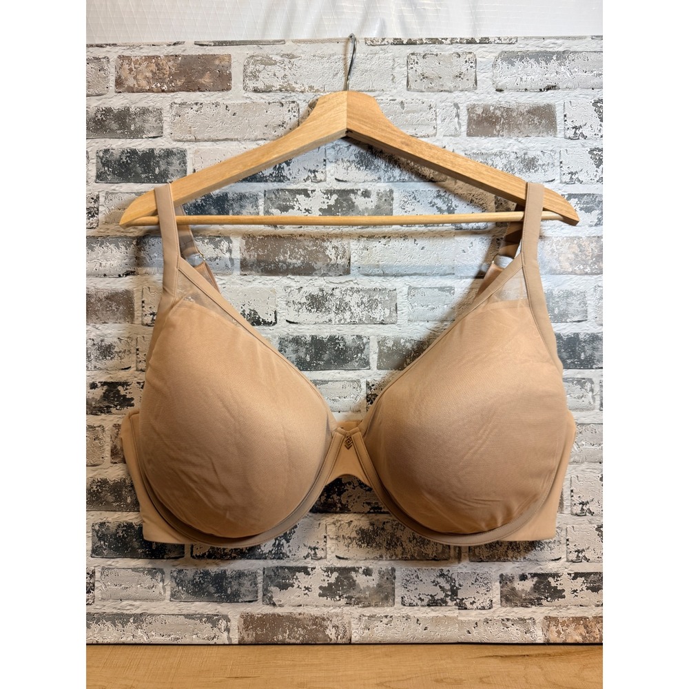 ThirdLove 24/7 Classic Contour Plunge Bra Women 44E Taupe Underwire Mesh Trim